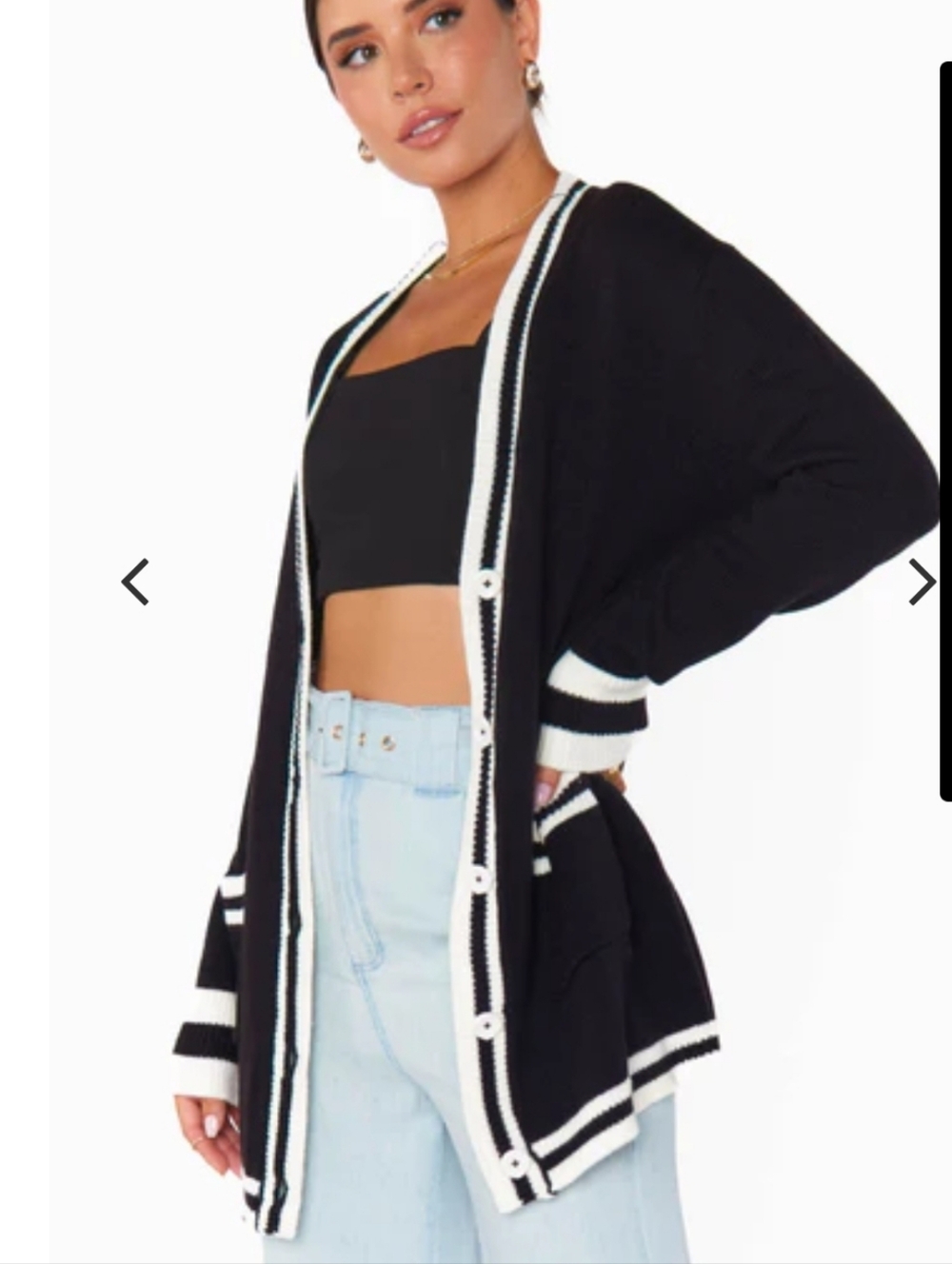 Show Me Your Mumu Lambert Cardigan | Black Varsity Stripe Knit XL - Picture 16 of 17